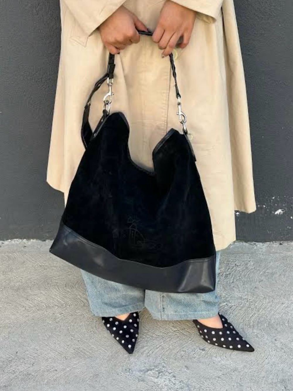 Vivienne Westwood Black Suede & Leather Hobo Bag